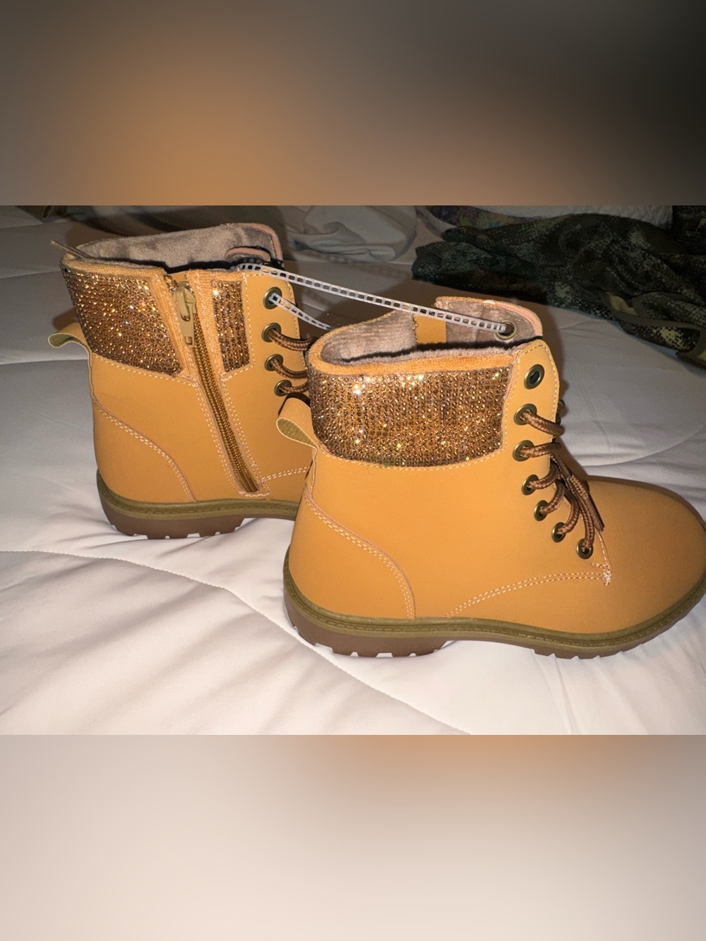 Wild Diva Girls' Glitter Cuff Ankle Boots in Mustard